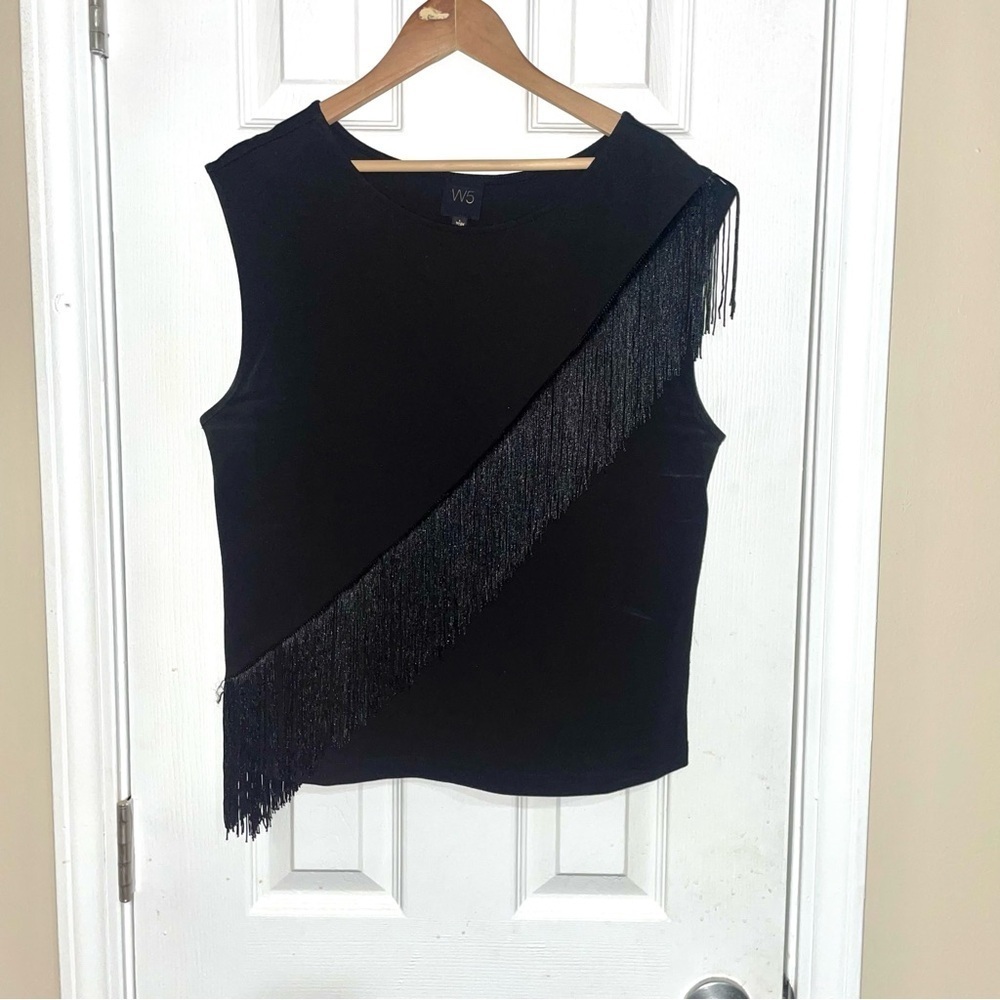 W5 Black Fringe Tassle Tank Top Size Large